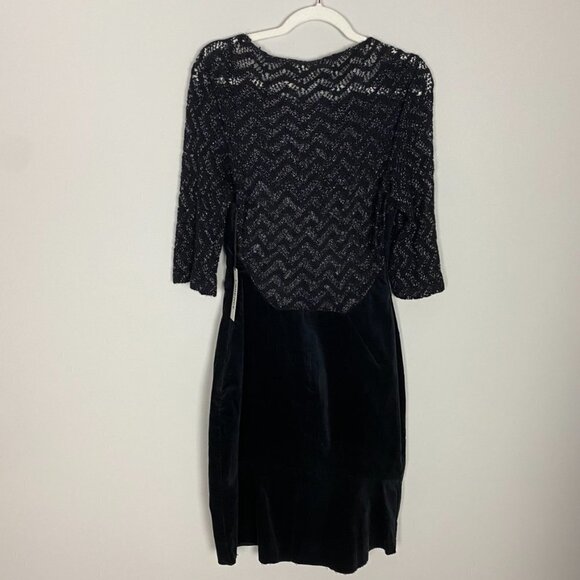 L'Agence Black Chevron Metallic Velvet Sheath Dress Wool Blend Womens 8 - Picture 9 of 12
